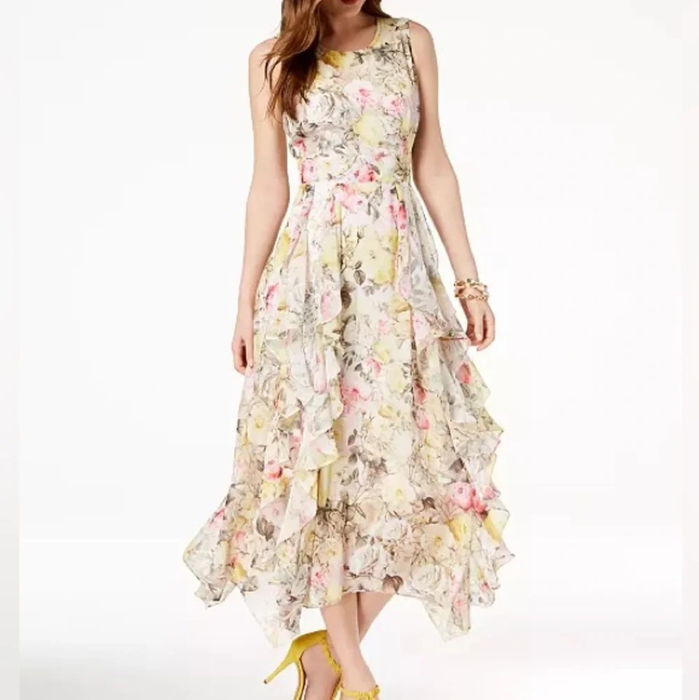 INC International Concepts floral lace sleeveless ruffle maxi dress - Picture 1 of 8